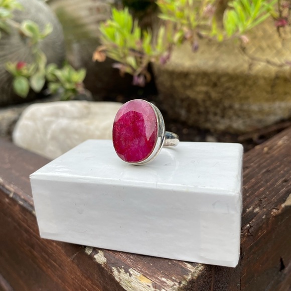 Raw Ruby Faceted Sterling Silver Ring. Size 6.75/7 - Picture 2 of 3